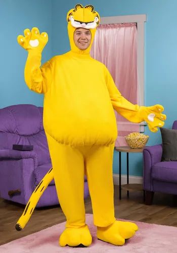 Vista 4 de Disfraz de Garfield para adultos, disfraz de gato mascota de Halloween, disfraz clásico de gato de dibujos animados para fiestas y disfraces
