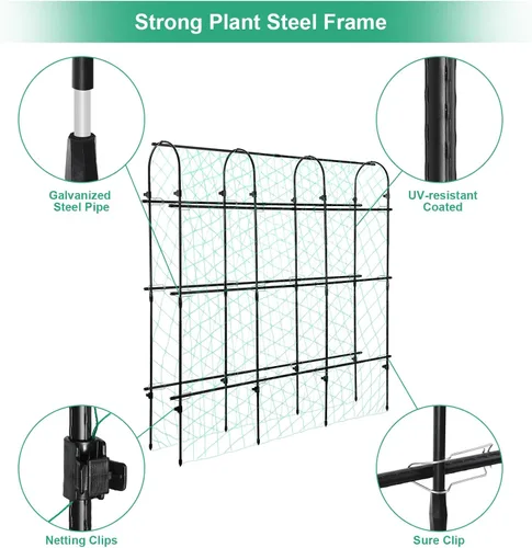 Vista 3 de Enrejado de pepino de jardín de 71 x 71 pulgadas para plantas trepadoras al aire libre, enrejado de metal grande en forma de U negro, soporte