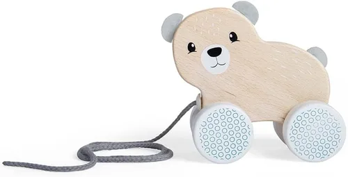 Vista 8 de Bigjigs Toys Juguete de oso certificado FSC – Oso de madera ecológico con orejas y cola de fieltro y cable de tracción gris, juguetes de calidad