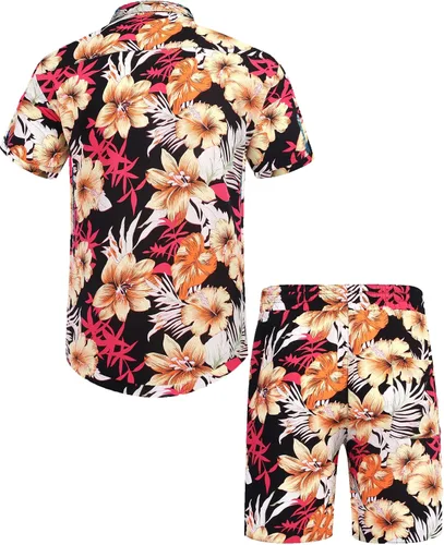 Vista 3 de COOFANDY Conjunto de camisa hawaiana y pantalones cortos a juego para la familia, conjunto de blusa floral para hombre y mujer