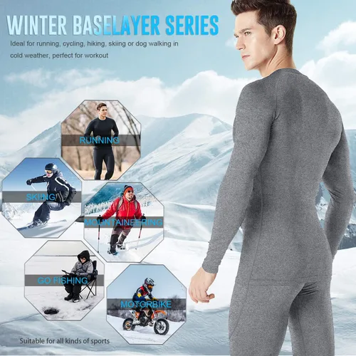 Vista 5 de MEETYOO Ropa interior térmica para hombre, capa base para hombre, 2 juegos largos forrados con capa base de engranajes de caza