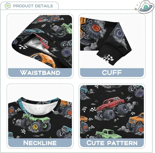 Vista 51 de Plaaee Sudadera de forro polar de manga larga con cuello redondo para niños o niñas, estampado de camiones monstruos, 4T