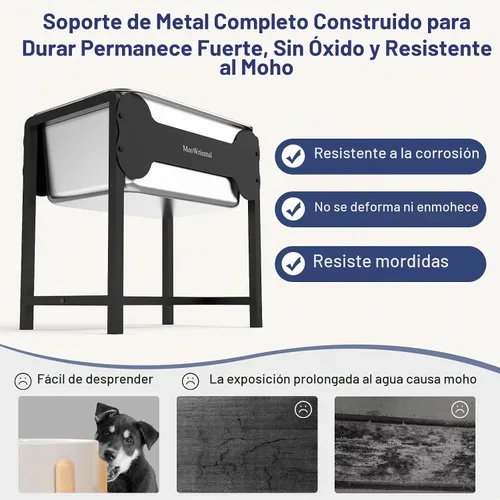 Vista 3 de Cuenco elevado de agua para perros de 2.5 galones para razas grandes, cuenco de agua grande de acero inoxidable elevado de 14.2 pulgadas de alto