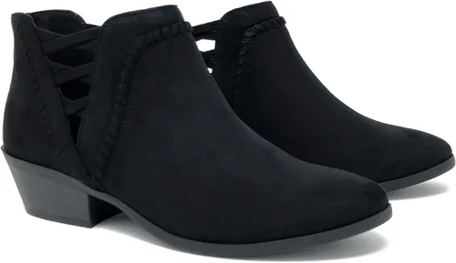 Vista 3 de Soda Sincere - Botines de tacón bajo para mujer con correas elásticas cruzadas