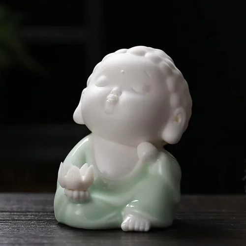 Vista 5 de Estatuas de Buda de cerámica pequeñas y lindas estatuas de monje que piensan estatua hecha a mano de cerámica para decoración de coche, adorno