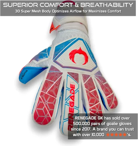 Vista 3 de Renegade GK Vortex - Guantes de portero con protector microbiano (tallas 6-11, 3 estilos, nivel 3) Hyper Grip de 3.5+0.118 in y súper malla