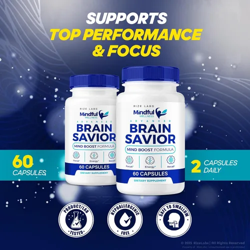 Vista 3 de rize labs - Cápsulas para salvar el cerebro de Mindful Wellness – Fórmula diaria de enfoque y claridad con una mezcla equilibrada para el estado