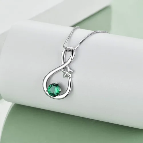 Vista 4 de ONEFINITY Collar con colgante de infinito de plata de ley con piedras de nacimiento, collar de mamá para mujer