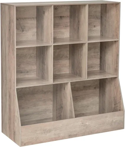 Vista 28 de DINZI LVJ Organizador de almacenamiento para juguetes, estantería para niños, gabinete de almacenamiento de juguetes de madera, estantería
