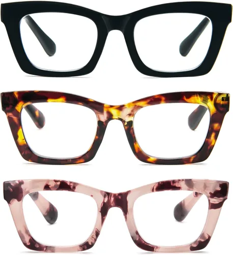 Vista 11 de Gafas de lectura para mujer, estilo Oprah, de gran tamaño, con bisagra de resorte cuadrada, lentes de bloqueo de luz azul