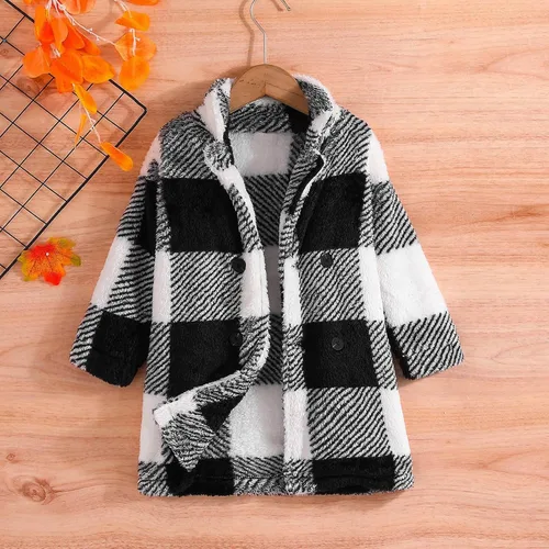 Vista 3 de Camisa de franela a cuadros para niños pequeños, bebés, niños y niñas, chaqueta de manga larga con botones, abrigo de sherpa de otoño
