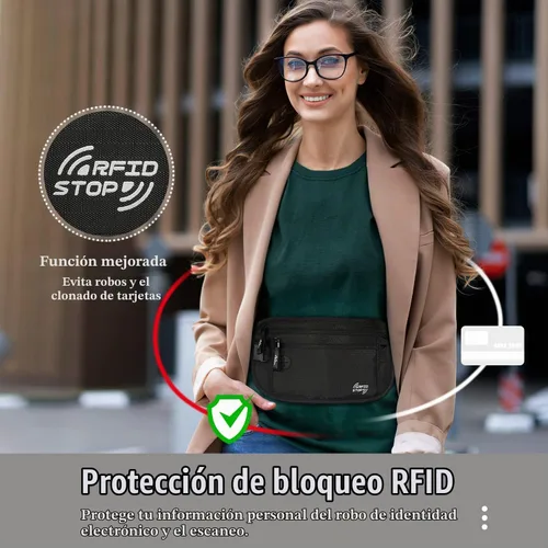 Vista 3 de MoKo Cinturón de dinero de viaje con bloqueo RFID, cartera oculta para Negro