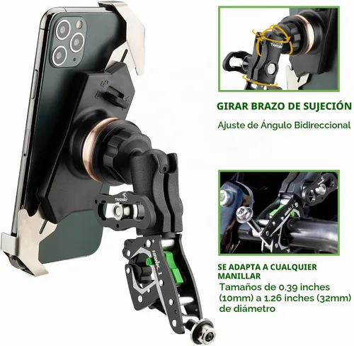 Vista 3 de Soporte para teléfono de motocicleta, soporte para teléfono móvil, base de abrazadera para manillar de motocicleta, ajustable, estable, brazo