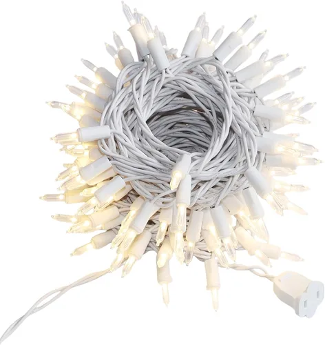 Vista 9 de Guirnalda de 100 Luces LED Blanco Cálido de Cable Verde para Navidad, con Certificación UL y Cadena de Iluminación Decorativa Comercial de 35 Pies