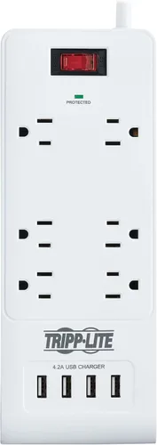 Vista 3 de Tripp Lite Regleta de protección contra sobretensiones de 6 tomas de corriente, 4 puertos USB, carga rápida de 4.2 A, cable de 15 pies, 900 julios