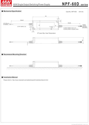 Vista 7 de MEAN WELL NPF-60D-48 60 W Salida única 1.25 A 48 Vdc Salida Max Dimmable Fuente de alimentación conmutada - 1 artículo(s)