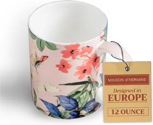 Vista 126 de Maison d' Hermine Taza de café con asas, tazas de porcelana fina de hueso, paquete de una taza de té para bebidas calientes, capuchino, latte