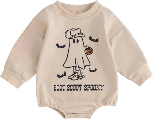Vista 123 de Adobabirl Traje de Halloween para bebé, sudadera de fantasma, calabaza, mameluco, suéter de gran tamaño, lindo para otoño e invierno