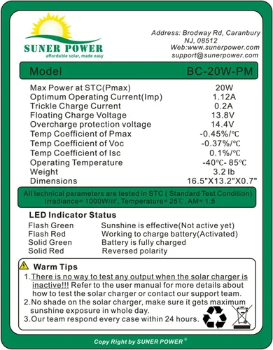 Vista 5 de Cargador y Mantenedor de Batería Solar Impermeable de 12V - Panel Solar Mono de 20 Vatios con Controlador de Carga MPPT Inteligente Integrado +