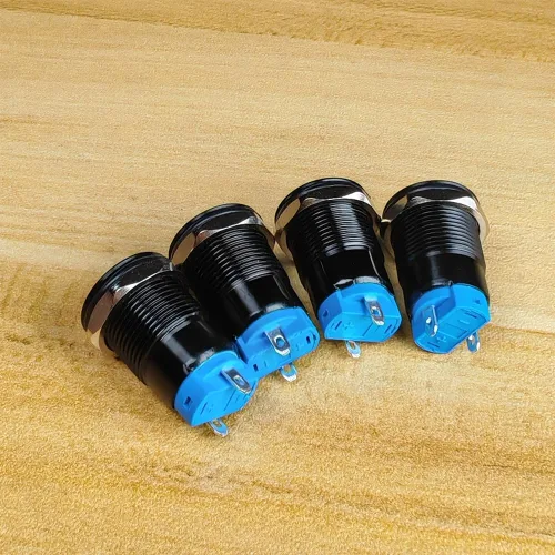 Vista 3 de Gebildet 4 piezas Interruptor de botón de cierre de 12 mm con cabeza elevada, cable de aleación de aluminio 1NO 12V 24V 36V 110V 250V Impermeable