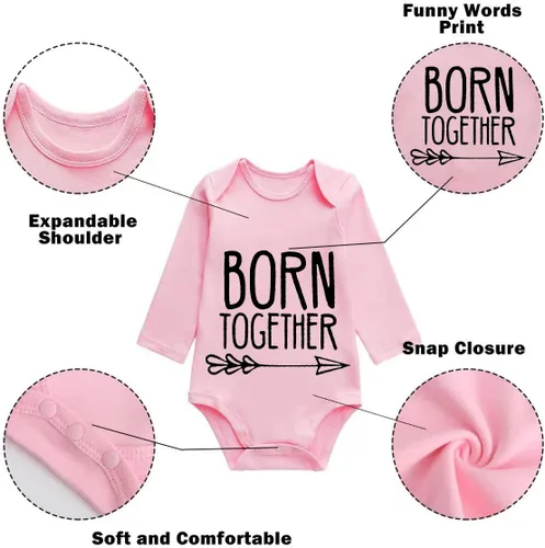 Vista 2 de YSCULBUTOL Conjunto de ropa para bebé gemelos con baberos para niña con sombrero