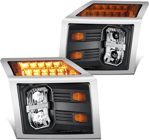 Vista 13 de DNA MOTORING HL-HAY-020-CH Par de faros de halo completos con señal de giro secuencial LED, medio anillo, compatible con modelos 08-14 Dodge
