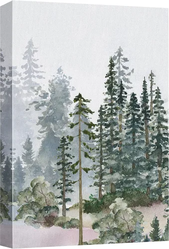 Vista 29 de SIGNWIN Lienzo impreso para pared, diseño de bosque y guardería, cabaña de troncos, invierno, nieve, montaña, bosque, ilustraciones de naturaleza
