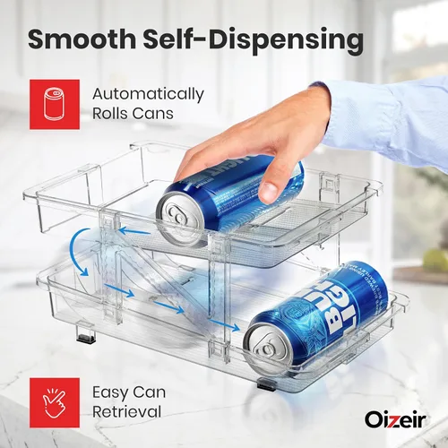 Vista 4 de Dispensador de Lata de Soda Expandible Para Refrigerador - Pack de 2 - Organizador Transparente de Latas de Soda Para Refrigerador, Cocina