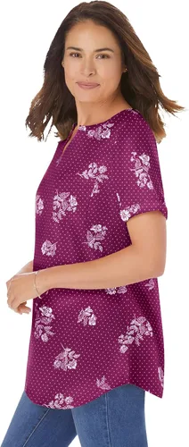 Vista 4 de Woman Within Camiseta de manga corta con cuello de muesca para mujer