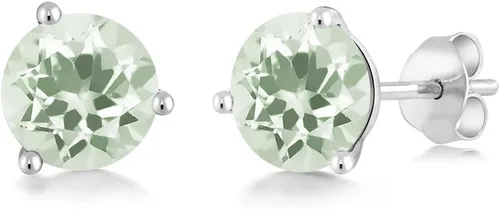 Vista 148 de Gem Stone King Aretes de oro de 14 quilates, 0.236 in, piedra natal redonda, Martini, 3 puntas, aretes de oro para mujer