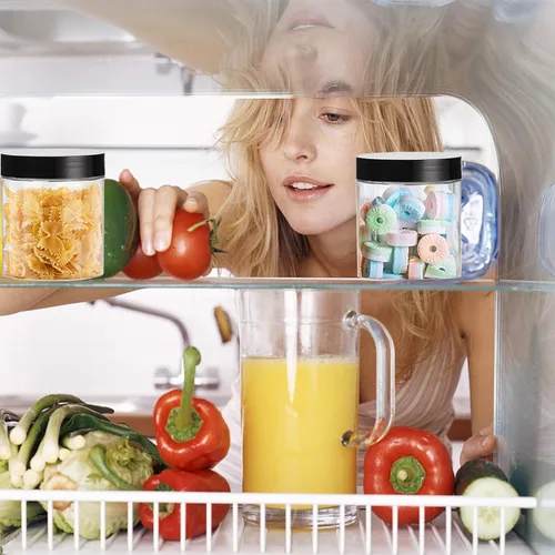 Vista 5 de Hajoyful Tarros de plástico con tapas, recipientes vacíos de slime para cosméticos, tarros de comida transparentes para alimentos, tarro redondo