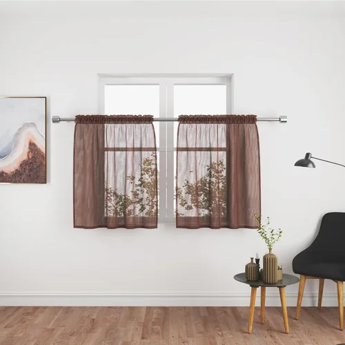 Vista 109 de UPOPO Paneles de Cortina Beige Pequeños Cortinas Transparentes de Gasa de 16 Pulgadas de Largo Cortinas de Cocina de Voile con Textura de Lino
