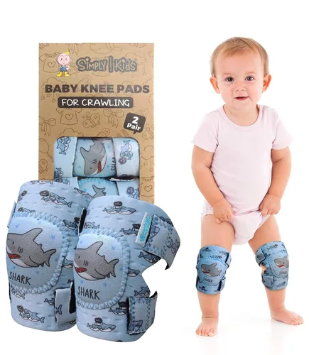 Vista 8 de Simply Kids Rodilleras para bebé (2ª generación) para gatear (2 pares), certificado CPSIA, cómodo protector de rodilla para bebés, niñas, niños