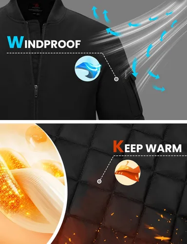 Vista 4 de TBMPOY - Chaqueta de hombre para el otoño, chaqueta de invierno, rompevientos, bomber, con cremallera, acolchada, de softshell, cálida
