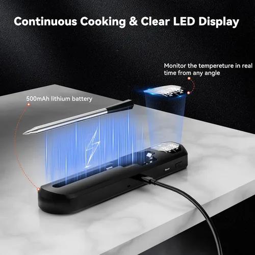 Vista 5 de TechRise Termómetro inalámbrico Bluetooth para carne con aplicación, termómetro digital inalámbrico para horno, ahumador, freidora de aire, cocina