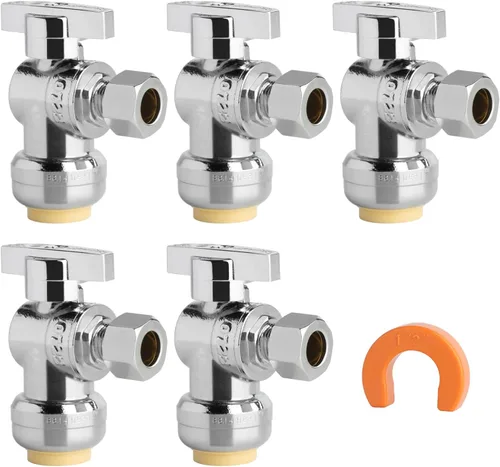 Vista 9 de Válvula de Parada Angular WiseWater 1/2" FNPT x 3/8" OD de Compresión, Válvula de Cierre de Inodoro de Cuarto de Vuelta de Latón Cromado para Baño