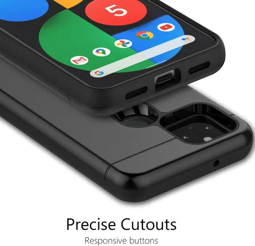 Vista 6 de Funda tipo cartera para Google Pixel 5, funda de doble capa con ranura para tarjeta y soporte para Google Pixel 5 - Negro