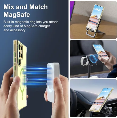 Vista 6 de Funda Magnética para Samsung Galaxy S24 Ultra Compatible con MagSafe, Cristal Transparente Anti-Amarilleamiento a Prueba de Golpes Parachoques Funda