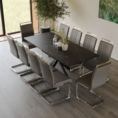 Vista 29 de Mesa de comedor de mármol para 4-8, mesa de comedor extensible de 62.4 a 78.15 pulgadas, mesa de cocina moderna, mesa rectangular que ahorra espacio