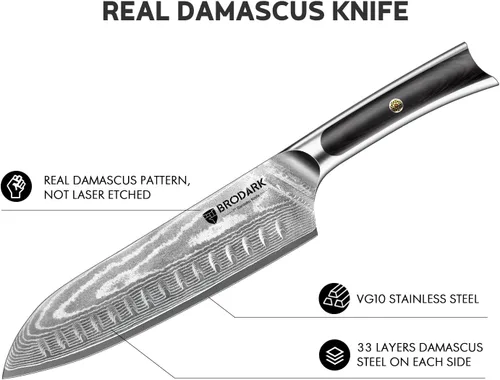 Vista 2 de BRODARK Cuchillo de chef de Damasco de 3 piezas, VG10 de acero de espiga completa afilado, juego de cuchillos de chef japonés profesional