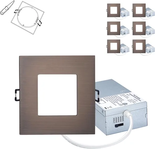Vista 9 de POPANU Iluminación empotrable LED cuadrada de 4 pulgadas, lámpara empotrable sin lata, luz de techo regulable con caja de conexiones, Blanco