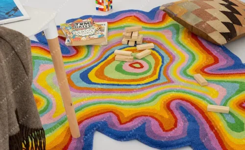 Vista 4 de Alfombra de área hecha a mano con patrón de ilusión de forma irregular 100% lana hecha a mano (color multicolor, 4 x 4 pies)