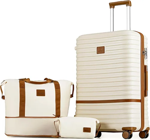Vista 18 de Juego de maletas Joyway de 3 piezas, juego de maletas extensibles de cabina con rueda giratoria, juego de maletas de carcasa dura con candado TSA