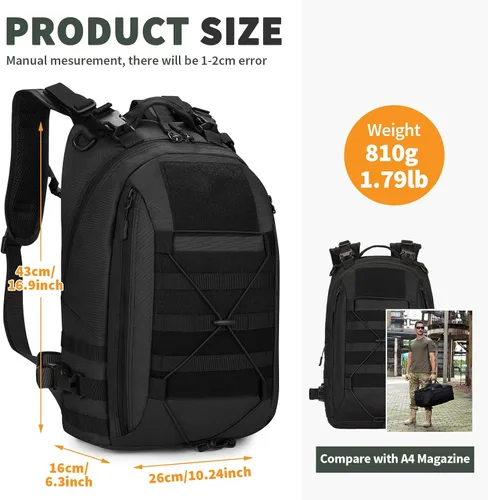 Vista 3 de HUNTVP Mochila táctica militar MOLLE mochila de caza mochila táctica Backpck paquete de asalto que se puede fijar con el chaleco y el cinturón