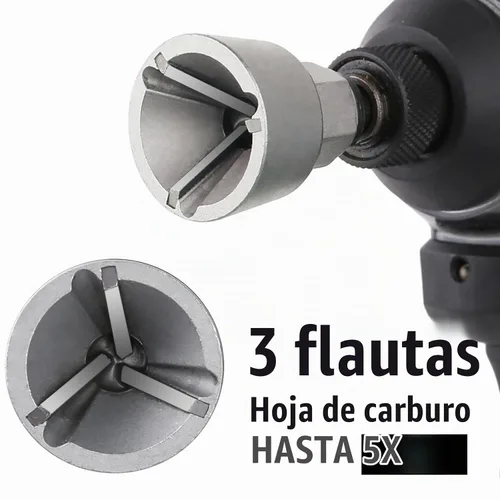 Vista 2 de Broca avellanada externa con herramienta de desbarbado de 3 cuchillas de carburo para acero metálico, herramientas de eliminación de rebabas