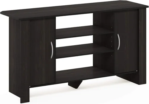 Vista 7 de Furinno Classic - Soporte con postes de plástico para televisores de hasta 40 pulgadas, color pino ámbar/negro