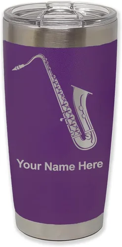 Vista 15 de LaserGram Vaso aislado al vacío de 20 onzas, saxofón, grabado personalizado incluido (negro)