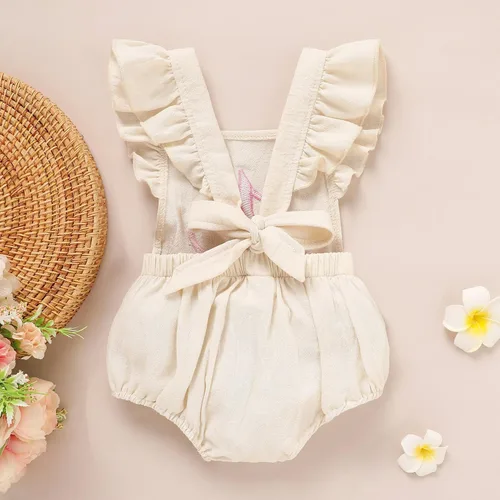 Vista 2 de GRNSHTS Trajes de primer cumpleaños para niñas con volantes para primer cumpleaños, mameluco sin espalda