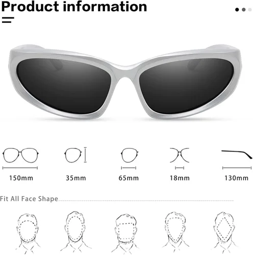 Vista 5 de Schmonti Y2k - Gafas de sol deportivas envolventes para mujeres y hombres a la moda ovaladas futuristas para exteriores
