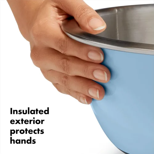 Vista 3 de OXO Good Grips, juego de 3 tazones para mezclar de acero inoxidable - Azul/Gris
